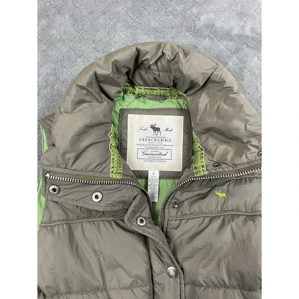 Vintage Abercrombie &‎ Fitch Down Puffer Vest Small Green Brown AS IS Zipper